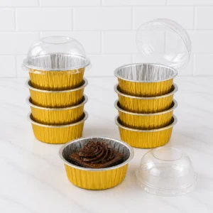 Round Aluminum Foil Bake and Serve with Transparent Lid -10pc Pack