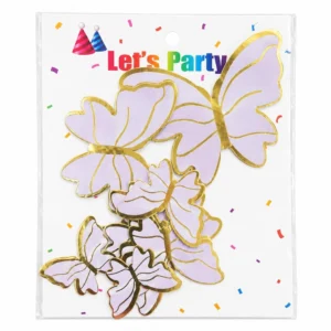 Golden Border Paper Butterflies Toppers -10pc Light Purple