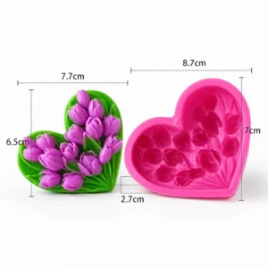 3D Heart Tulip Flower Silicone Mould
