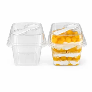 Vertical Plastic Disposable Clear Container With Lid & Spoon - 5pc