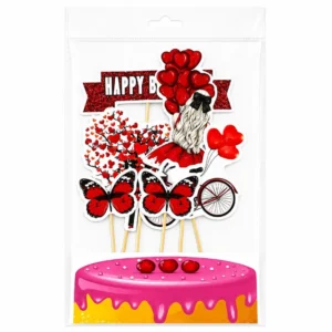 Girl & Red Butterfly Theme Cake Topper