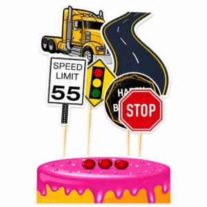 Street Signs, Traffic Lights Theme Cake Topper